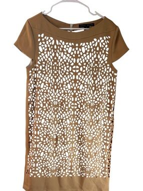 Yansi Fugel Camel Laser-Cut Cap Sleeve Tunic